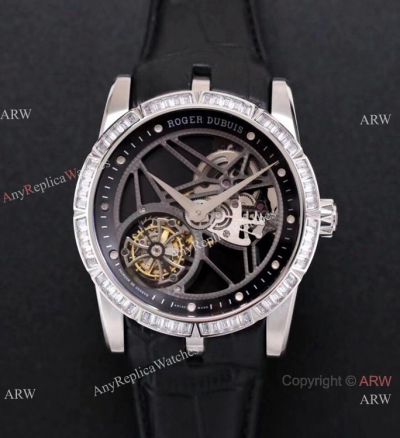 Super Clone Roger Dubuis Excalibur Skeleton Swiss Tourbillon JBF V3 Version Watch with Diamonds